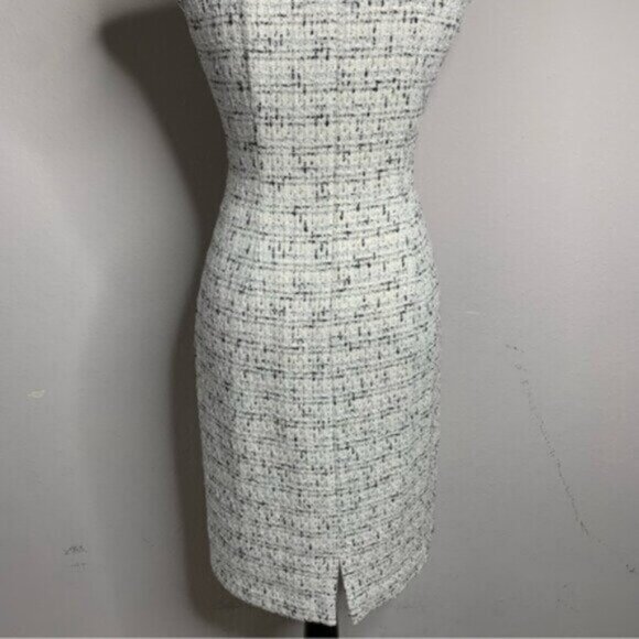 Kay Unger Tweed Sleeveless Floral Appliqué and Ruffle Neckline Sheath Dress - Picture 14 of 16